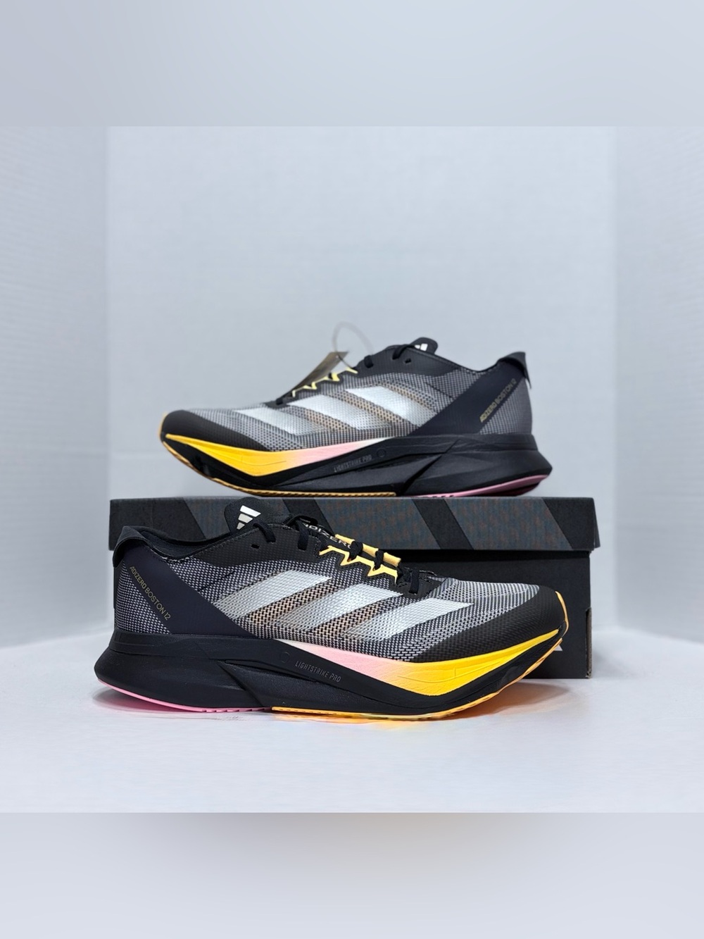 ADIDAS ADIZERO BOSTON 12 M Men’s Elite Running Shoes IF9212 Black, Yellow & Pink